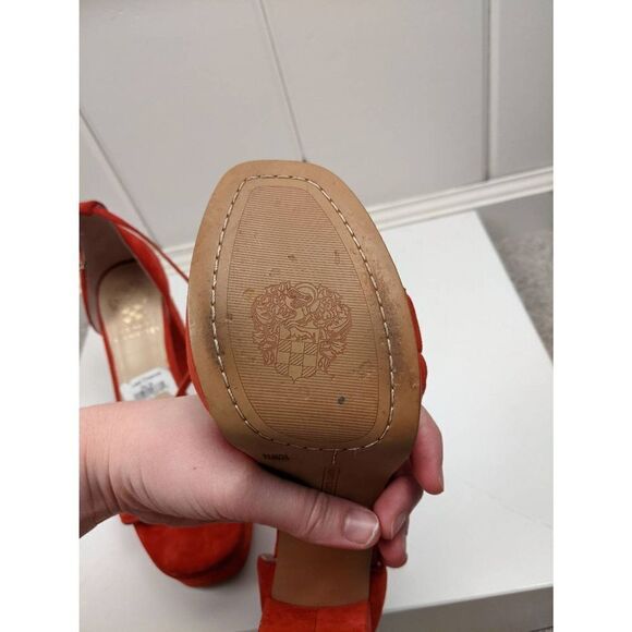 Vince Camuto Womens High Heeled Open Toe Scalloped Strap Red Sandals Size 7.5 - Picture 7 of 9
